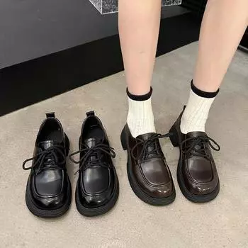 Туфли женские на плоской подошве с круглым носком в британском стиле сабо на платформе универсальные оксфорды платье летние элегантные криперы новые ретро кожаные 35