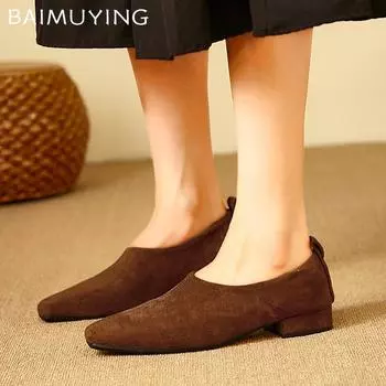 Туфли женские на толстой подошве из замши на среднем каблуке, модные элегантные туфли, новые брендовые трендовые дизайнерские туфли-лодочки, зимняя классика, Mujer Zapatos 35