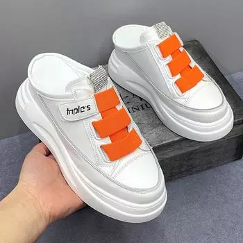 Туфли женские на толстой подошве Muffin 2024 года, лето, новый стиль, повседневная обувь без каблука, с внутренним увеличением, женская вулканизированная обувь 34 белый