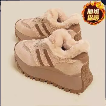 Туфли женские на толстой подошве плюшевые теплые зимние сапоги 2024 новые зимние на толстой подошве увеличивающие рост плюшевые хлопковые туфли женские туфли 35