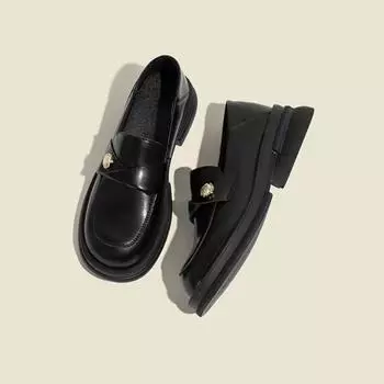 Туфли женские на толстой подошве с золотой монетой TuoPin Le Fu, универсальные, с коротким горлом, в британском стиле, маленькие 36