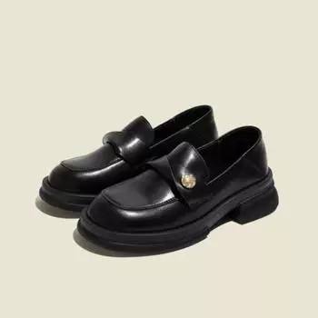 Туфли женские на толстой подошве с золотой монетой TuoPin Le Fu, универсальные, с коротким горлом, в британском стиле, маленькие 38