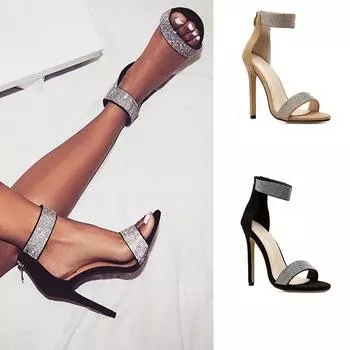 Туфли женские на тонком каблуке, босоножки на щиколотке, женские туфли с сексуальным высоким каблуком, вечерние туфли 42 миндальный