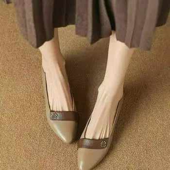 Туфли женские однобортные, легкие, во французском стиле, осень 2024 года, взрыв, новая, острая, мягкая подошва, подходящая по цвету, на толстом каблуке, маленькие кожаные туфли 35