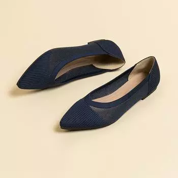 Туфли женские однотонные трикотажные с мягким дном, с острым носком, с неглубоким вырезом, большие размеры 34-43 34 чёрный