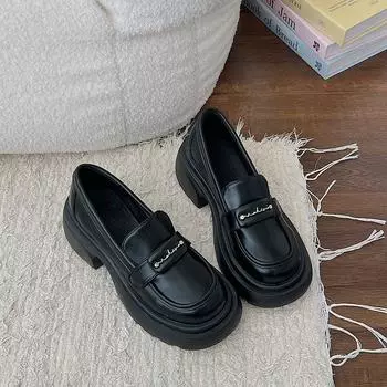 Туфли женские осенние на толстой подошве в ретро-британском стиле Black Hundred с туфлями Mary Jane Single Tide 35 чёрный