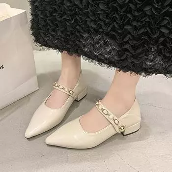 Туфли Женские Остроносые Вечерние Босоножки на Каблуке Вечерние Босоножки на Каблуке Высокого Качества Ремешок с Пряжкой Туфли на Плоской Низкой Подошве для Женщин 35