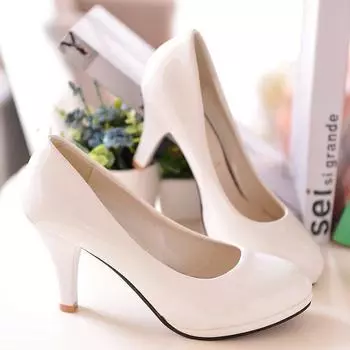 Туфли женские профессиональные из лакированной кожи на высоком каблуке с круглым носком и небольшим вырезом для женщин, весна 2025 г. 34 чёрный