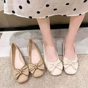 Туфли женские с бантом и квадратной головкой, с неглубоким горлом, весна 2025, новые туфли Doudou с одной педалью и мягкой подошвой для беременных женщин 35