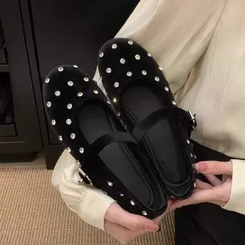 Туфли женские с круглым носком и мелким горлом, весна-осень, новая корейская версия, французский темперамент, балетки, вечерние туфли на плоской подошве, Мэри Джейн S 35 чёрный