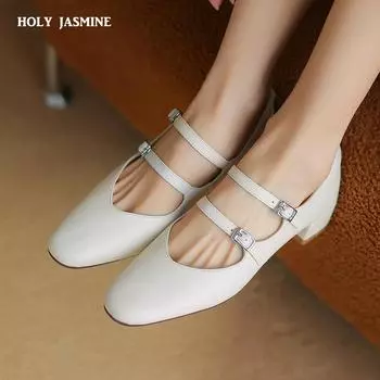 Туфли женские с круглым носком, модные, с пряжкой на ремешке, из натуральной кожи, на толстом каблуке, для офиса и вечеринок, весна-лето, женская обувь 2024 года, новинка 34 серебряный