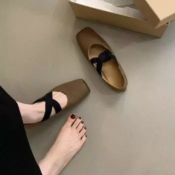 Туфли женские с квадратной головкой и неглубоким горлом весна-осень 2024 года, новые французские ретро-балетки на плоской подошве в стиле «Мэри Джейн» 35 чёрный