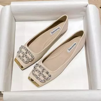 Туфли женские с квадратной головкой на плоской подошве французские туфли на одну ногу с застежкой-фасолью и небольшим горлом с мягкой подошвой Туфли женские с божьей коровкой 35 чёрный