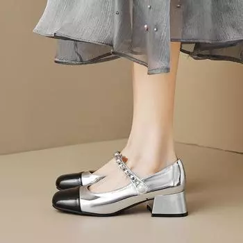 Туфли женские с квадратной головкой, толстый каблук, светлый рот, французское слово с цветовым соответствием, туфли Мэри Джейн в стиле феи 35