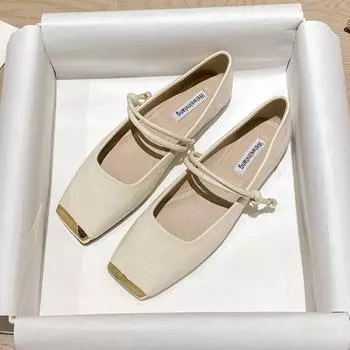 Туфли женские с квадратным носком, с плоским дном, с одним ремешком, туфли Мэри Джейн, французские туфли с неглубоким носком, женские туфли из сои 35 чёрный