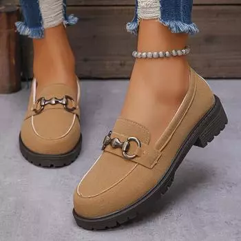 Туфли женские с низкой посадкой и цепочкой на толстой подошве, с одной педалью, большого размера, в британском стиле 36 коричневый