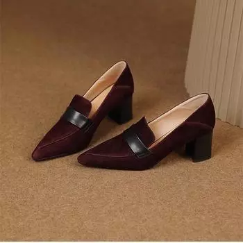 Туфли женские с острым носком на толстом каблуке, рабочая обувь на высоком каблуке, женские черные туфли из кожи в британском стиле, одинарные туфли женские 35 чёрный