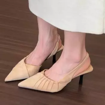 Туфли женские с открытой пяткой женские туфли на высоком каблуке большого размера туфли-лодочки женские плиссированные туфли с острым носком на тонком каблуке современные сандалии 35