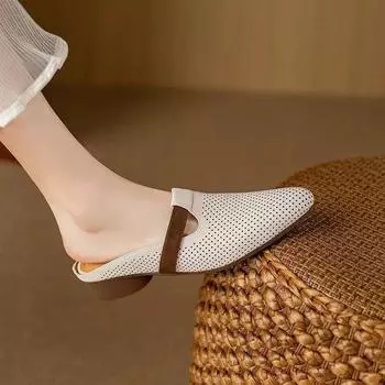 Туфли женские с закрытым носком женские тапочки модные женские туфли с круглым носком разноцветные сандалии на низком каблуке для отдыха на открытом воздухе 35 покинуть белый