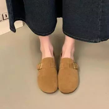 Туфли женские с закрытым носком женские тапочки повседневные тапочки женские пряжка круглый носок плоские с обувью для отдыха женские 35