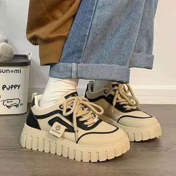 Туфли женские толстые подошвы увеличивают рост и показывают рост обувь для досок мода универсальные высококачественные белые туфли знаменитости Интернета та же тенденция 35 хаки