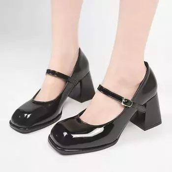 Туфли женские Туфли Мэри Джейн на высоком каблуке с пряжкой, нескользящие, повседневные, среднего каблука, офисные туфли для женщин Туфли-лодочки 34 чёрный