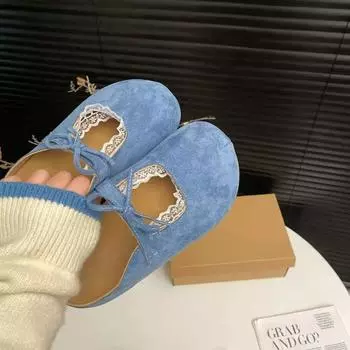 Туфли Женские туфли Весна и лето Новые бантик Ретро Плоская подошва Баотоу Носить на одном педале Ленивые полушлепанцы Женские 35