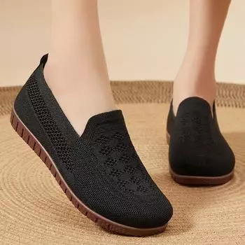 Туфли Женские универсальные одинарные туфли Летняя сетчатая дышащая мягкая подошва Старые пекинские тканевые туфли Полые плоские подошвы Туфли для мам среднего и пожилого возраста 36