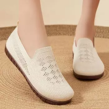 Туфли Женские универсальные одинарные туфли Летняя сетчатая дышащая мягкая подошва Старые пекинские тканевые туфли Полые плоские подошвы Туфли для мам среднего и пожилого возраста 36