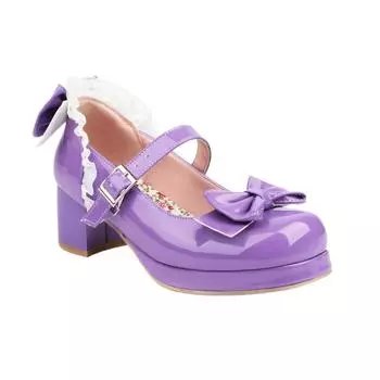 Туфли женские в стиле Лолита из лакированной кожи на платформе, туфли Мэри Джейн в готическом стиле с ремешком на щиколотке, круглым носком, толстым каблуком, туфли-лодочки в стиле униформы с кружевным бантом 33 чёрный