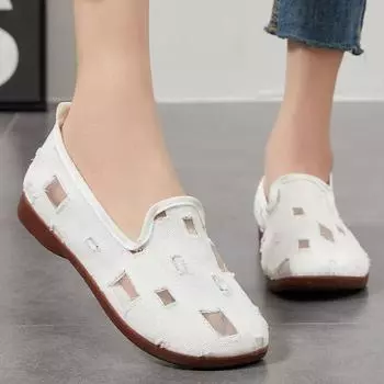 Туфли женские весенние и летние дышащие универсальные одинарные туфли ленивые туфли с мелким горлом плоские дырки обувь повседневные сандалии 36