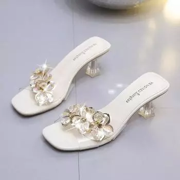 Туфли женские высокого качества с открытым носком женские тапочки модные бестселлеры женские летние туфли на каблуках со стразами женские 35