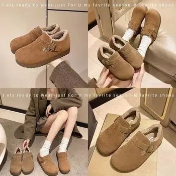 Туфли женские зимние 2024 года новые на толстой подошве удобные однопедальные бархатные теплые хлопковые туфли универсальные туфли Boken Doudou 35