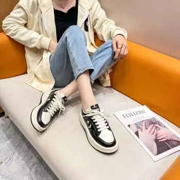 Туфли-звезды из коровьей кожи, повседневные туфли с круглым носком, новые маленькие туфли на толстой подошве, увеличивающие рост, белые туфли женские 34