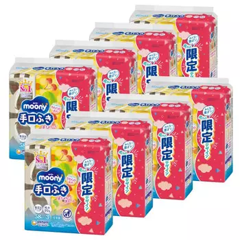 [Tugu Wipe] Салфетки Moony Tugu Wipe, 99% чистой воды, сменный блок, 1392 листа (58 листов x 3 шт. x 8), без добавок (без спирта, отдушек, парабенов), сделано в