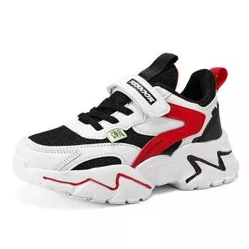 TUINANLE/детская повседневная обувь для мальчиков, дышащие кроссовки с сеткой, детская школьная обувь на липучке для студентов 28 чёрный/красный