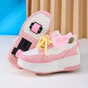 TUINANLE/детская прогулочная обувь для мальчиков и девочек, кожаная студенческая прогулочная обувь, двухколесные детские роликовые коньки 35 розовый