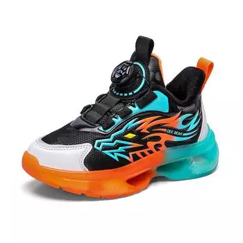 TUINANLE/детская зимняя обувь, амортизирующие плюшевые кроссовки с рисунком дракона, водонепроницаемые баскетбольные кроссовки для подростков 29 чёрный/оранжевый