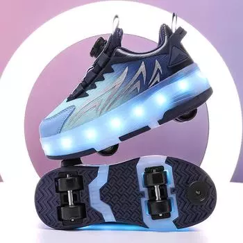 TUINANLE Детские повседневные кроссовки Мид для студентов Уличные светодиодные роликовые коньки на четырех колесах Светящиеся кроссовки Скейтборд Зарядка от USB 36 синий