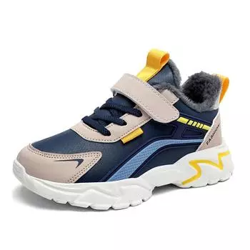 TUINANLE Детские зимние кроссовки, плюшевая теплая обувь, детская противоскользящая спортивная обувь на липучке, размер 27-40