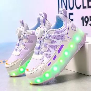 TUINANLE Four Wheel Roller Shoes Boys Girls Walking Casual Outdoor Sports Slide and Shrink School Students LED Shoes Sneakers 35 розовый