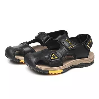 TUINANLE Классические мужские сандалии Летние кожаные сандалии Мужские Уличные Повседневные Легкие пляжные туфли Модные мужские кроссовки Размер 38-46 39 чёрный