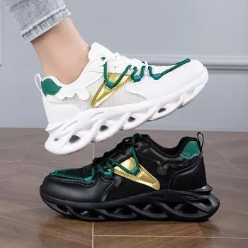 TUINANLE Кроссовки Женские Синтетические Разноцветные Толстые Подошвы Шнуровка Дышащие Мужские Туфли Ручной Работы 35 белый