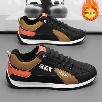 TUINANLE Легкие кроссовки для бега для мужчин Повседневные зимние плюшевые кроссовки на шнуровке Мужские уличные спортивные теннисные туфли 39 чёрный