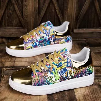 TUINANLE Men Shoes Casual Male Vulcanized Shoes Sneakers Men Fashion Casual Lace-Up Colorful Sport Graffiti Board Sneakers 39 золотой