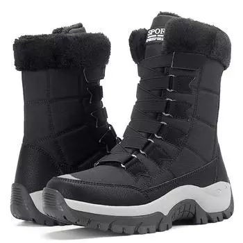TUINANLE Модные зимние ботинки Женские Большого размера Хлопковые туфли Плюшевые Теплые Повседневные Зимние ботинки Повседневные Нескользящие Хлопковые туфли 36 чёрный