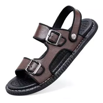 TUINANLE Мужская повседневная обувь из искусственной кожи, дышащие сандалии для мужчин, открытая мужская пляжная обувь, римская обувь, классные летние туфли на плоской подошве 39 коричневый