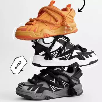 TUINANLE Мужская повседневная обувь Кроссовки на платформе с толстым веревочным декором Весенняя спортивная обувь на толстой подошве