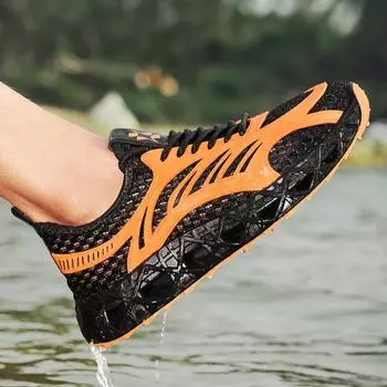 TUINANLE Мужская повседневная обувь, легкие кроссовки для отдыха на пляже, для воды, дышащие сетчатые черные кроссовки для бега 39 чёрный