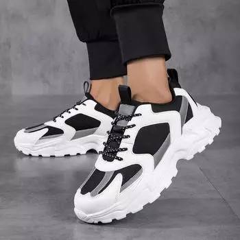 TUINANLE/мужская спортивная обувь, дышащие противоскользящие кроссовки на платформе, прогулочная обувь на толстой подошве для мужчин 39 чёрный